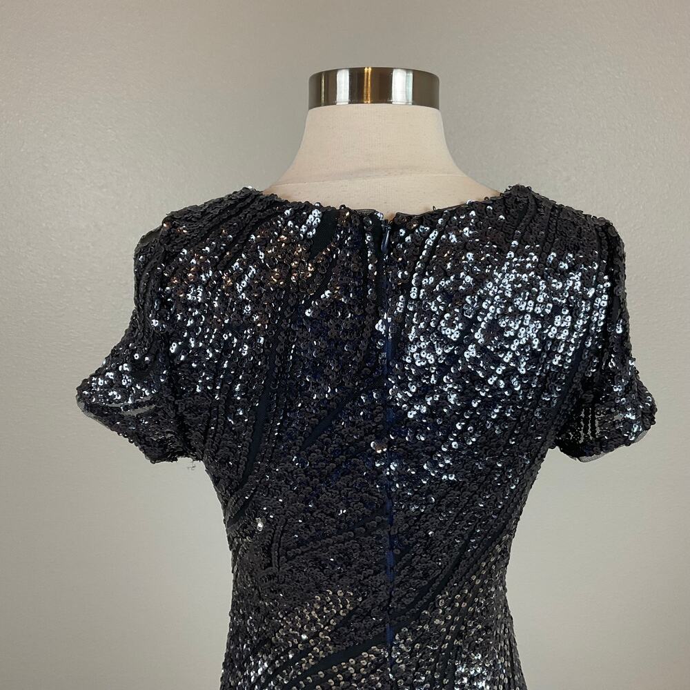 Betsy & Adam Black and Silver Cocktail Dress Sequin Sparkly Midi Sheath Size 10 - Picture 7 of 10